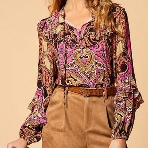 A Loves‎ A Paisley Print ruffle, balloon sleeve blouse